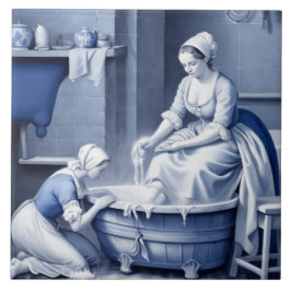 Mulher Bathing 1700s Delft Blue Bathroom