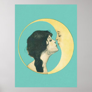 Mulher beijando a lua Impressão de arte de última