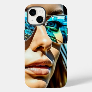 Mulher Bonita com Reflexo de Óculos de Sol de Prai