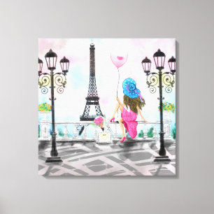 Mulher Bonita em Paris Impressão em Tela Pintura