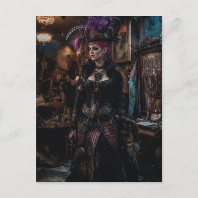 Mulher Bonita no Cartão Postal da Loja de Fantasia (Frente)