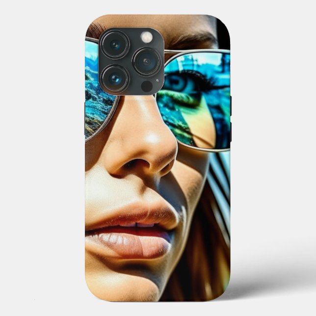 Mulher bonito com Reflexão de Óculos de Sol de Pra (Verso)