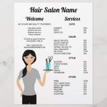 Mulher Cabeleireira Fofa Desenho Menu Salão de Cab