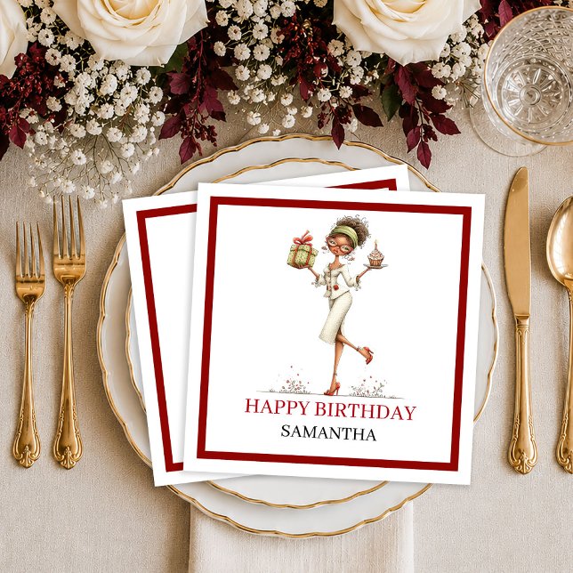 Mulher Caprichosa Elegante Guardanapos com Letra V (Elegant Whimsical Woman Deep Red Script Napkins

)