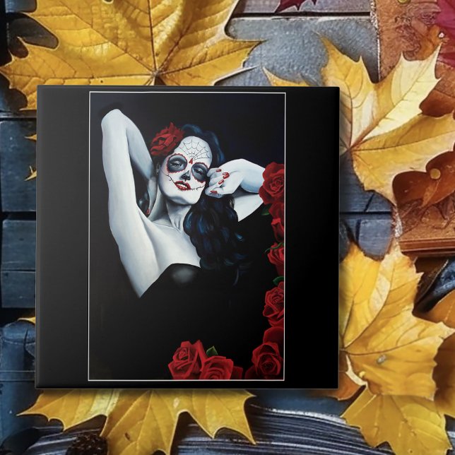 Mulher Caveira Açucarada Retrato Gótico de Rosas P (Criador carregado)