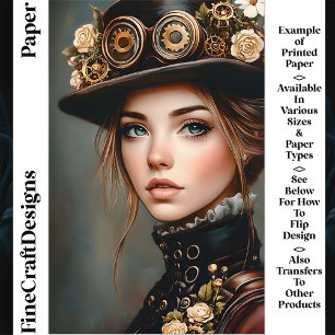 Mulher Chic Steampunk Retrato CJ4 Papel Scrapbook