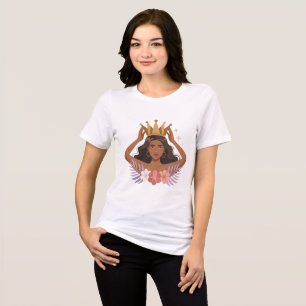 Mulher Colocando Coroa Flores Tropicais Camiseta E