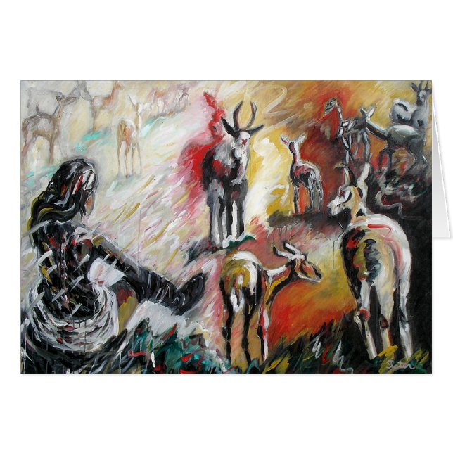 Mulher com cartão dos cervos (Frente Horizontal)