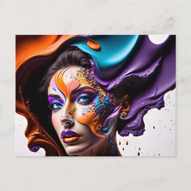 Mulher Com Cartão Postal De Tinta Derramando (Frente)