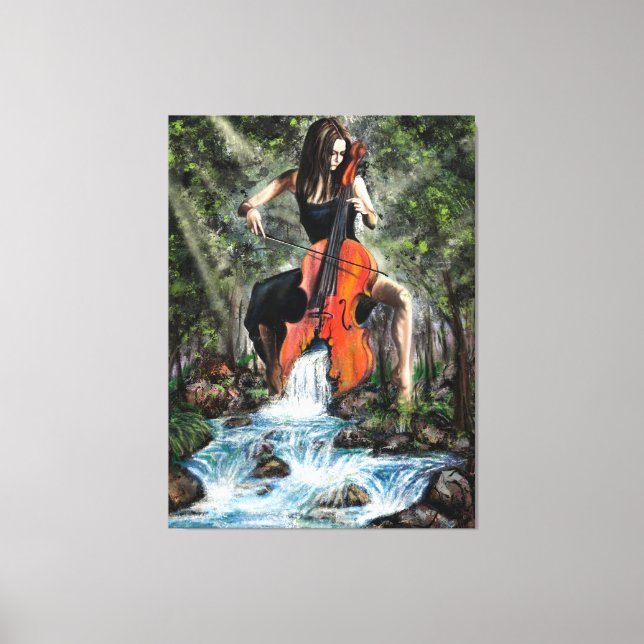 Mulher com Cello na Nature Canvas Print - Pintura (Frente)