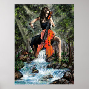 Mulher com Cello na Nature Poster - Pintura