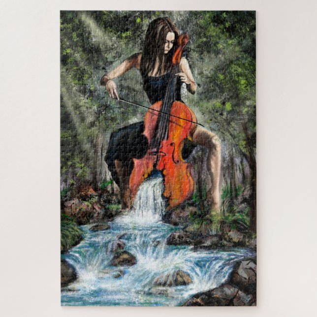 Mulher com Cello na Nature Quebra-cabeça - Pintura (Vertical)
