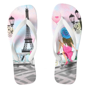 Mulher com Chinelos de Paris Balão Torre Eiffel