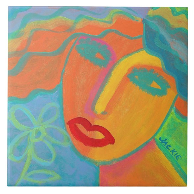 Mulher com Flor 2 Arte Abstrato original (Frente)