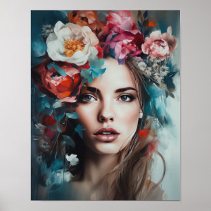 Mulher Com Flor Cabeça Arte Impressão Poster