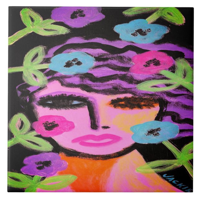 Mulher com Flores Abstrato Retrato (Frente)