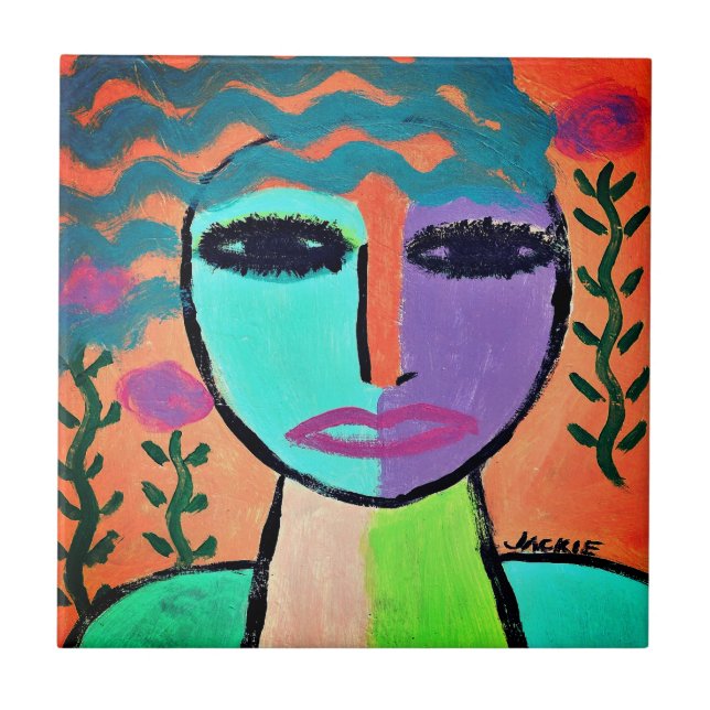 Mulher com Flores Abstrato Retrato (Frente)