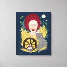 Mulher com gato. Impressão de tela estendida ucran