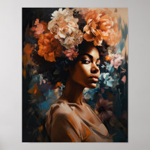 Mulher com Impressão Artística de Flor na Cabeça P