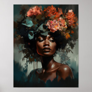 Mulher com Impressão de Arte de Cabeça Flor