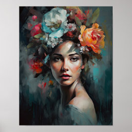 Mulher com Impressão de Arte de Cabeça Flor