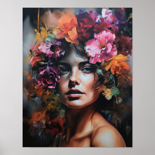 Mulher com Impressão de Arte de Cabeça Flor (Frente)