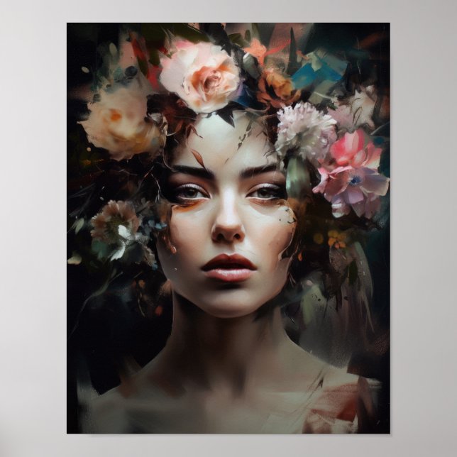 Mulher com Impressão de Arte de Cabeça Flor (Frente)