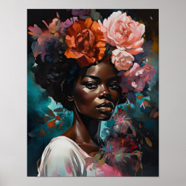 Mulher com Impressão de Arte de Cabeça Flor