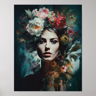 Mulher com Impressão de Arte de Cabeça Flor