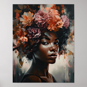 Mulher com Impressão de Arte de Cabeça Flor