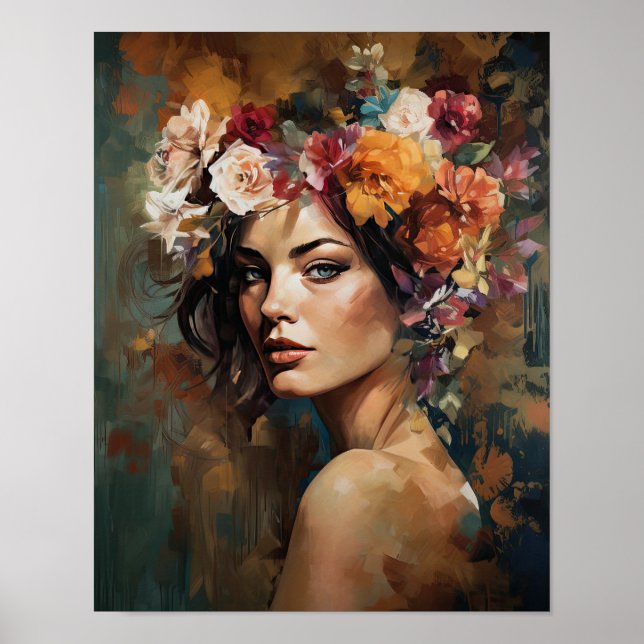 Mulher com Impressão de Arte de Cabeça Flor (Frente)