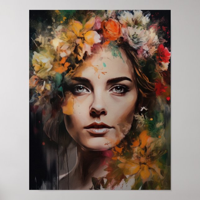 Mulher com Impressão de Arte de Cabeça Flor (Frente)