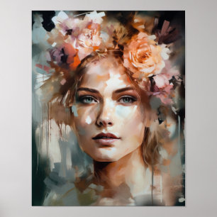 Mulher com Impressão de Arte de Cabeça Flor