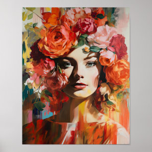Mulher com Impressão de Arte de Cabeça Flor