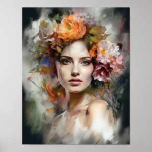 Mulher com Impressão de Arte de Cabeça Flor