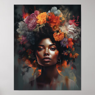 Mulher com Impressão de Arte de Cabeça Flor