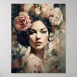Mulher com Impressão de Arte de Cabeça Flor
