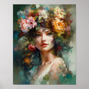 Mulher com Impressão de Arte de Cabeça Flor
