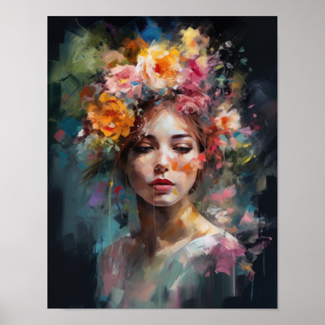 Mulher com Impressão de Arte de Cabeça Flor (Frente)