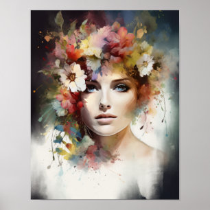 Mulher com Impressão de Arte de Cabeça Flor