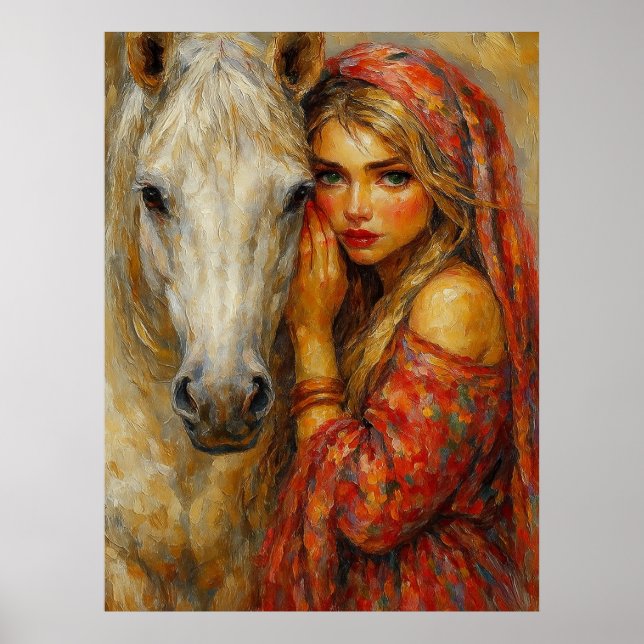 Mulher com impressão de arte fina do Cavalo Branco (Frente)