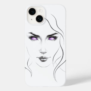 Mulher com Olhos Roxos Estranhos Arte de Linha Min