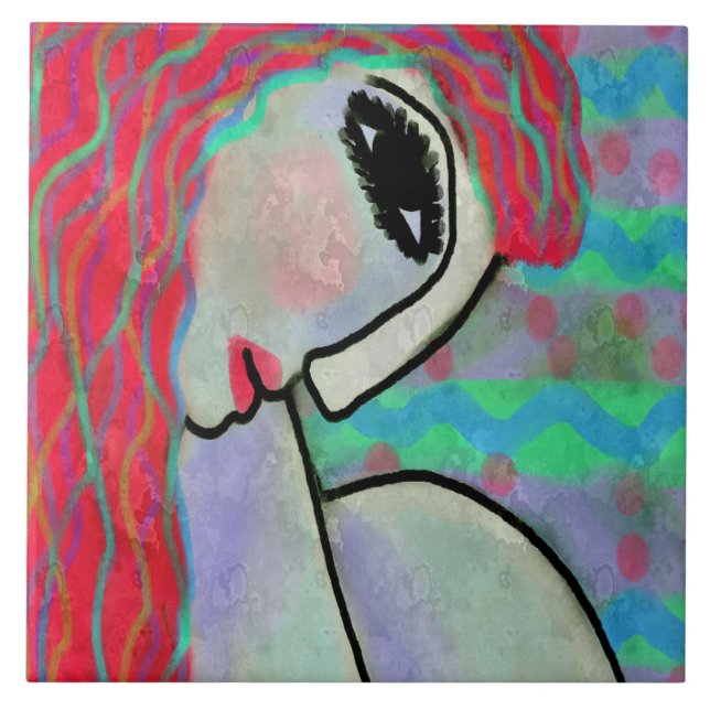 Mulher com pintura digital Abstrato de cabelo verm (Frente)