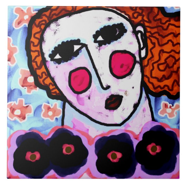 Mulher com pintura digital Abstrato de flores (Frente)