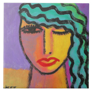 Mulher com Retrato Abstrato de Cabelo Turquesa