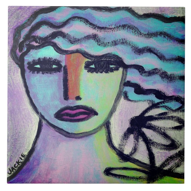 Mulher com Retrato Abstrato de Flor (Frente)