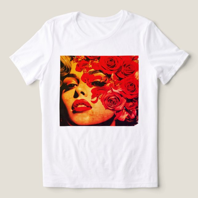 Mulher Com Rosas Cobrindo Seu Rosto em um Branco S (Design frontal)