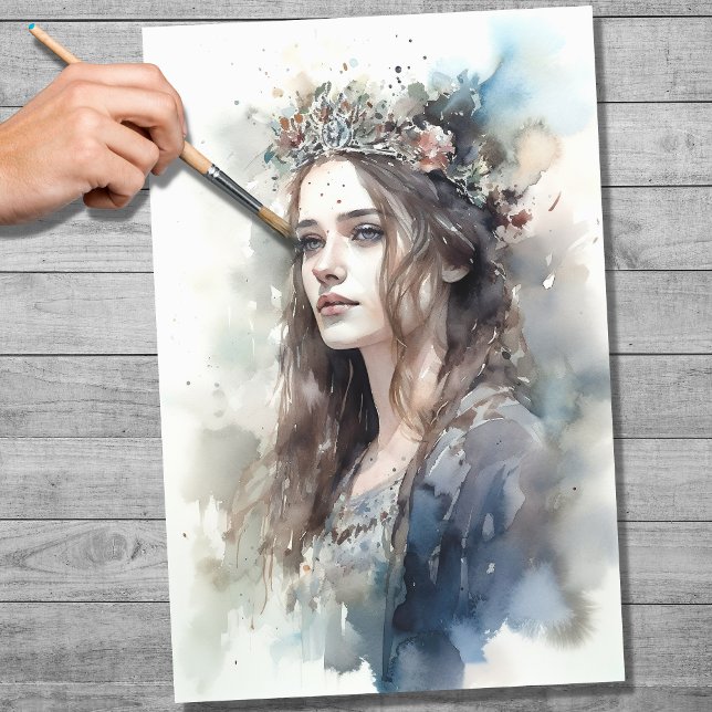 Mulher com Tiara Watercolor 2 - Papel Decoupage (Criador carregado)