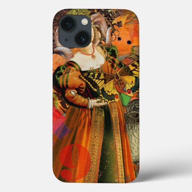 Mulher de Áries Laranja: Colagem de Arte Antiga de (Verso)