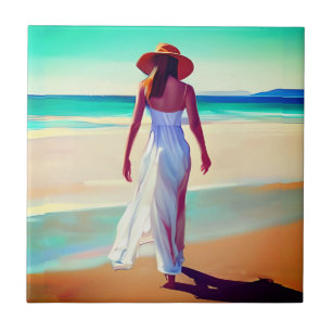 Mulher de branco na praia